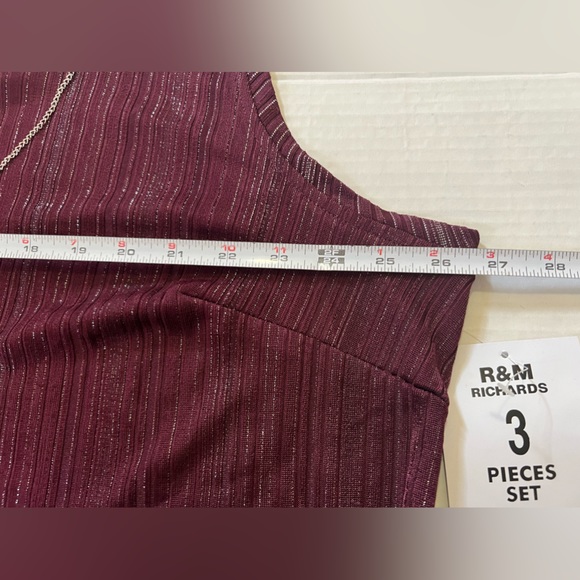 NWT R&M RICHARDS Plus Size 22W Wine Metallic 3pc Fly Away Jacket Pant Suit - Picture 4 of 11